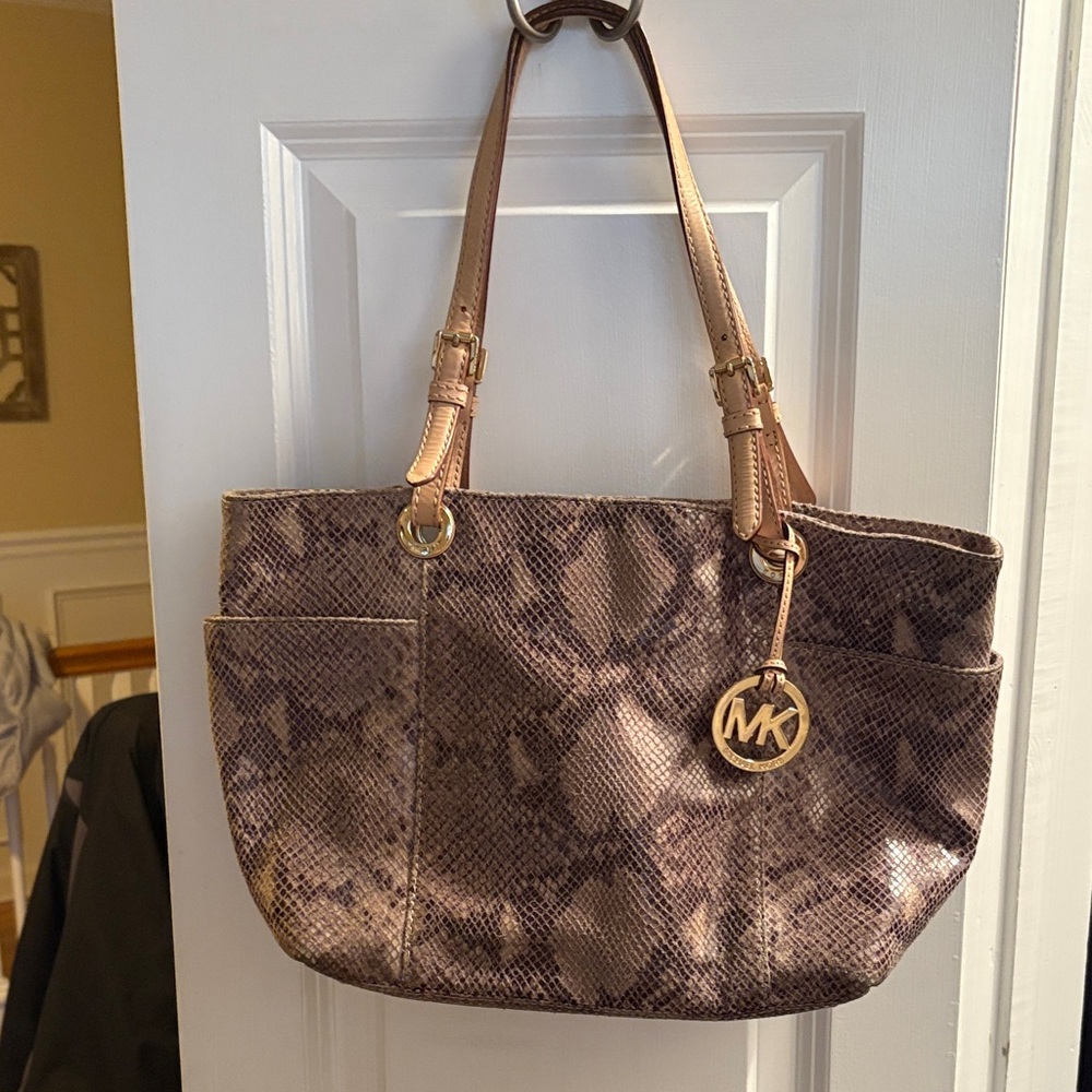 Michael Kors Tan Snake Print Shoulder Bag